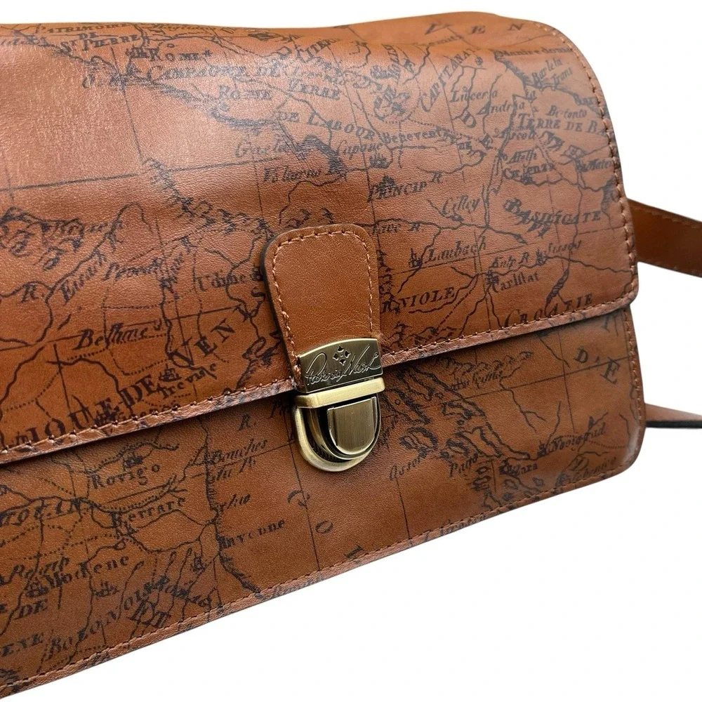 Patricia Nash Womens Liana Leather Crossbody Signature Map Brown Multi-pocket